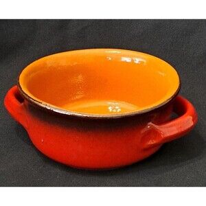 De Silva Pottery Terra Cotta Red Soup Bowl Double Handles Made in Italy